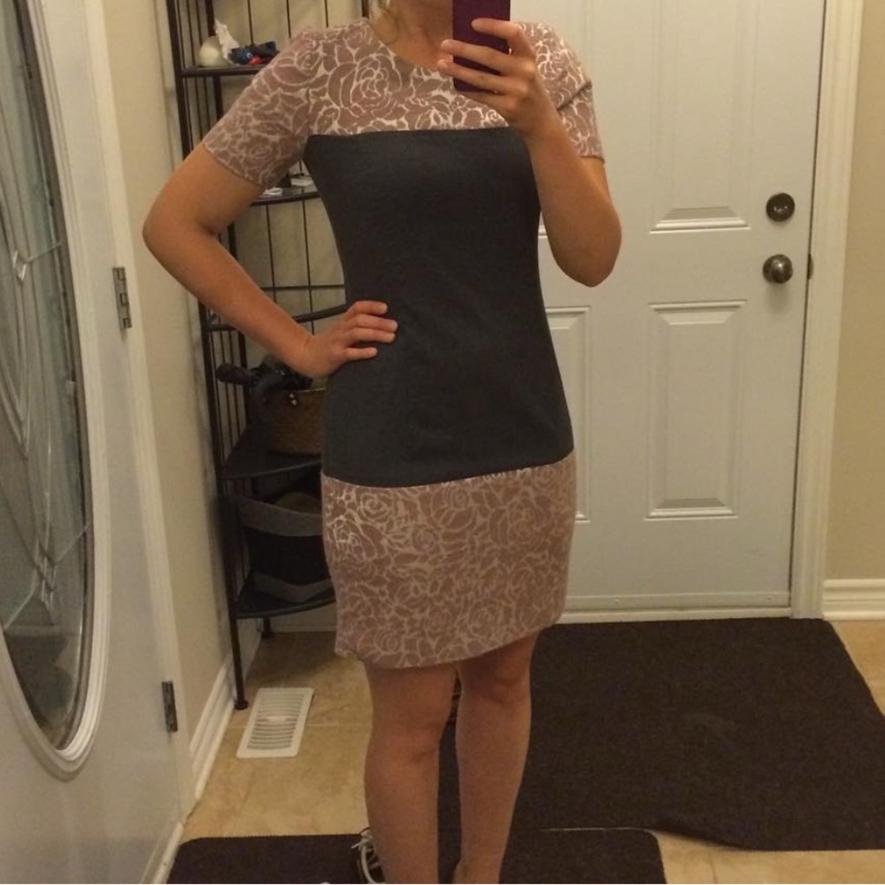 MADE IN CANADA | Gray and Pink Floral Dress with designer fabric | EUC